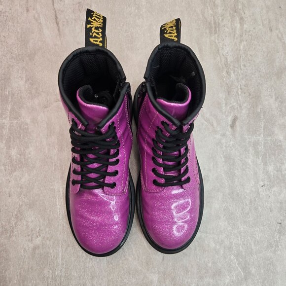 Dr. Martens Platform Combat Boots Little Girl Sz 2 Purple Glitter Lace Up Bootie - Picture 2 of 11
